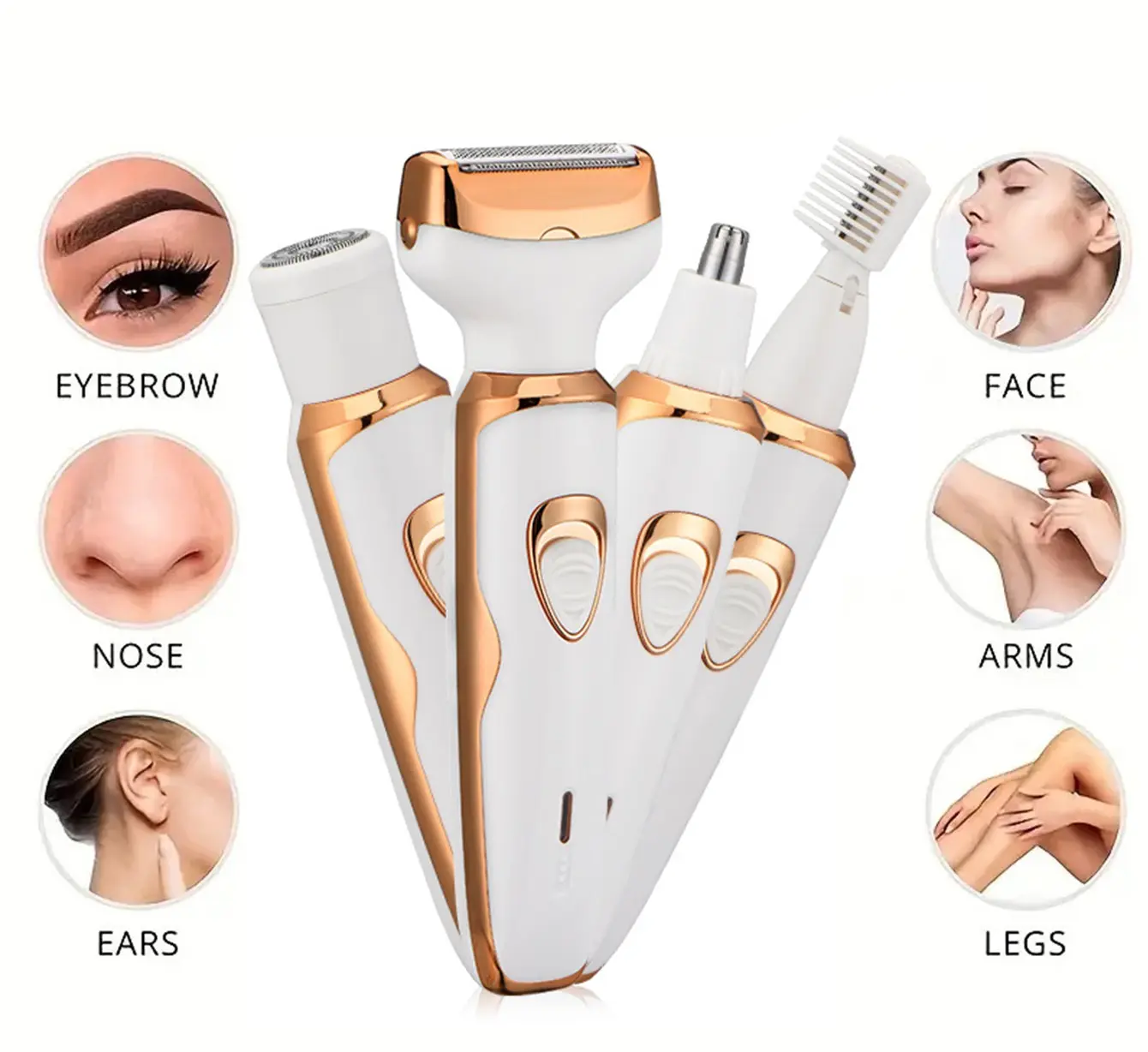 4-in-1 Electric Bikini Trimmer for Women - Painless Electric Shaver for Face/Body/Underarm/Pubic Hair, Waterproof Replaceable Blade Head and Nose Hair Trimmer, Suitable for Travel, Gift for Girlfriend or Wife