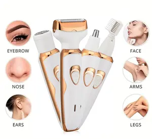 4-in-1 Electric Bikini Trimmer for Women - Painless Electric Shaver for Face/Body/Underarm/Pubic Hair, Waterproof Replaceable Blade Head and Nose Hair Trimmer, Suitable for Travel, Gift for Girlfriend or Wife