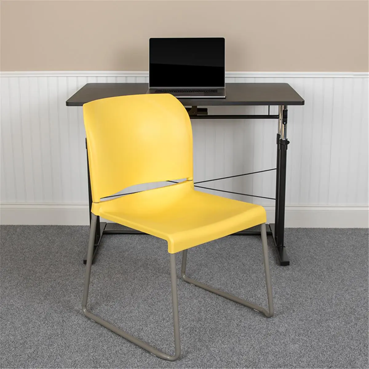 Flash Furniture Hercules Series 19.5 in. Width Dining Chair - 880 lbs Capacity, Full Curved Back, Powder Coated Sled Base, Contemporary Yellow & Gray, Stackable Pre-Assembled, Designed for Commercial Use, Auditorium (23.75 in. Depth, Model RUT-238A-YL-GG)