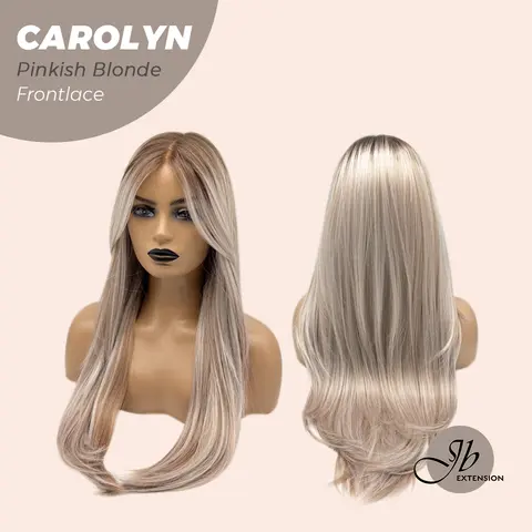 JBEXTENSION 26 Inches Straight Pinkish Blonde Highlight Pre-Cut Frontlace Glueless Wig CAROLYN