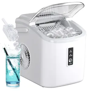 Simzlife Countertop Ice Maker with Handle,Portable Ice Machine with Basket and Scoop, 9 Bullet Ice in 6 Mins, 26Lbs/24H, Self-Cleaning SIMZLIFE