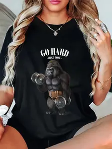 100% Cotton Gorilla Muscle Training with Dumbbell in Fitness Gym T-Shirt