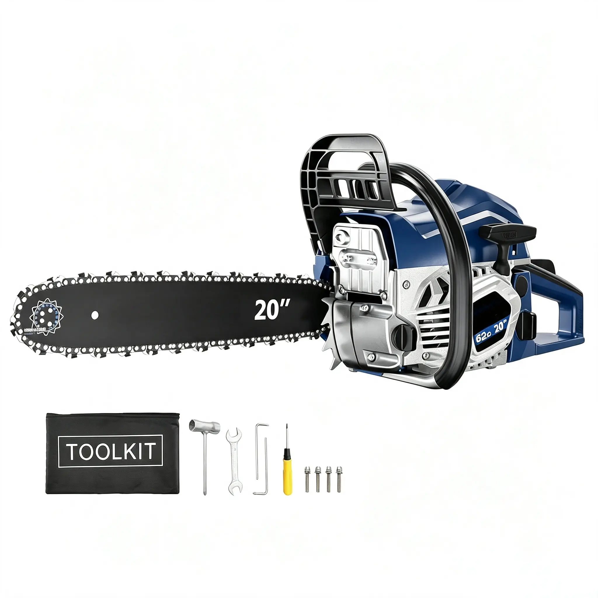 62cc 2-Cycle 20 Inch Gas Chainsaw for Tree Cutting, Firewood, Logging | Anti-Vibration System, Quick Start Technology