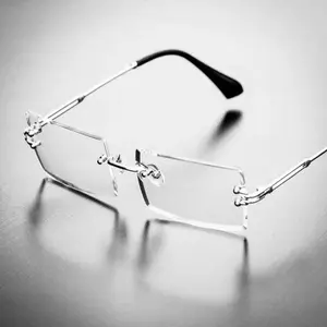 Men's Rimless Vintage Retro Rectangle Silver Clear Lens Fashion Hip Hop Glasses with Clear Lenses