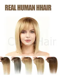 Hair Toppers for Women, Human Hair Extensions, Clip in Bangs Wig Natural Scalp Thinning or Loss Top Pieces Wiglets 3D Topper Base With Thinning Hair Cover Gray Roots Add Volume for Halloween Party