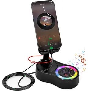 5-in-1 Wireless Induction Bluetooth Speaker, 3000mAh Rechargeable Phone Holder with Colorful Ambient Light, 300° Foldable Stand for Tablet, iPhone & Android, Ideal Gift