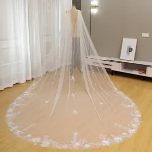 Wedding Veil with Silver Starflower Lace & Sparkle Accents