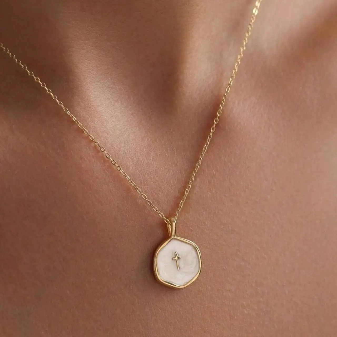 Women's 2026 Dainty Simple Cross Necklace - Enamel & Cubic Zirconia Pendant, Hypoallergenic Brass Jewelry, Versatile for Party & Daily Wear, Black Friday Christmas Gifts, Cross Necklaces