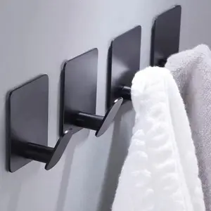 Four Self-Adhesive Hooks, Stainless Steel Towel/cloak Hooks, Ideal for Hanging Hats and Bathrobes, Easy Wall Mount for Bathroom or Kitchen