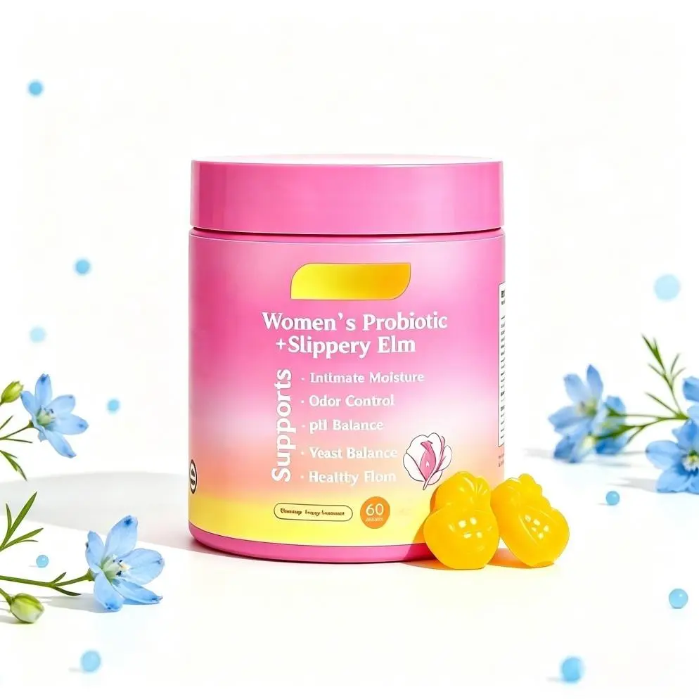 Women's Probiotic Gummies with Slippery Elm & Prebiotic Probiotic Blend, Daily Intimate Balance Chews for Regulated pH, Mild Odor Relief & Dryness Comfort, 60 Pineapple Lychee Chews