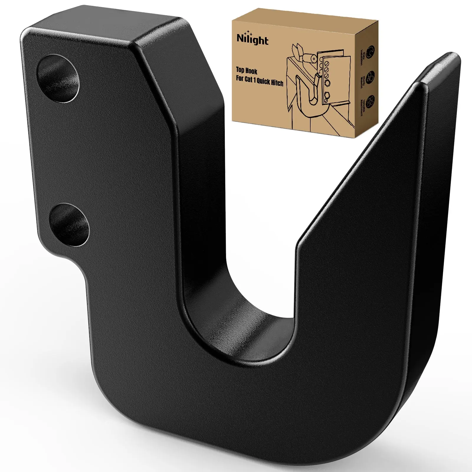 Nilight 3 Point Quick Hitch Top Hook, 1.18" Thick Forged Steel Bolt-On, Cat 1, Black Powder Coated, Rustproof, Replaces HW14-11-37 & HF141137, Fit for Harbor Freight Tow Hook Up