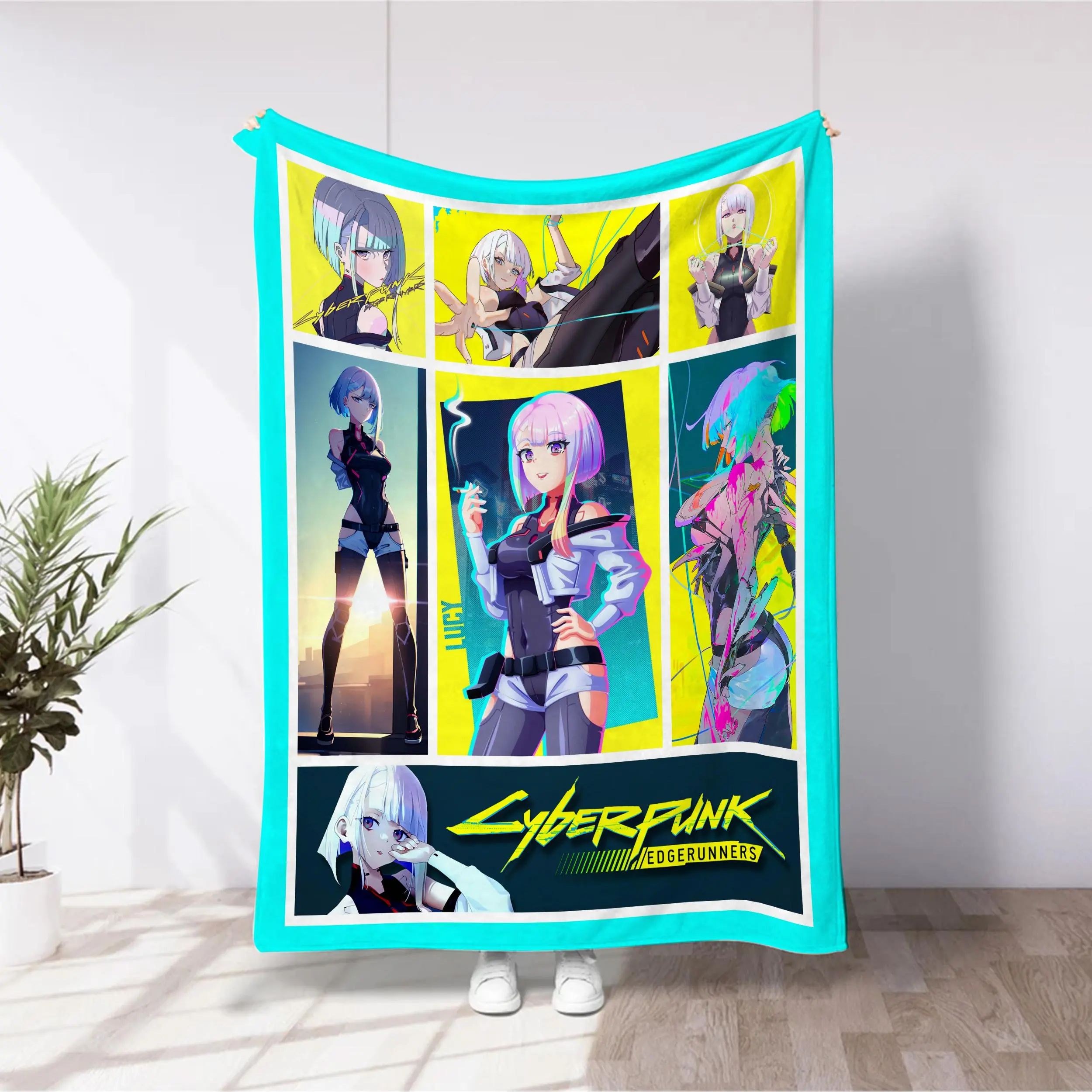 Cyberpunk Lucy Godess Blanket, Velveteen Lucy Blanket, Cyberpunk Ruin Future Sherpa, Future Technology Gifts
