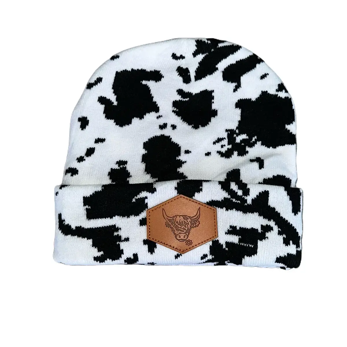 Cow Print Beanie with Cow Patch for Cow Lovers - Fashion Clothes Hats