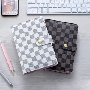 Checkered Leather A5 Size Faux Leather PlaidNotebook,Detachable Refillable Inner Pages,Multi-Functional Storage, ldealfor Work, SchoolLogs
