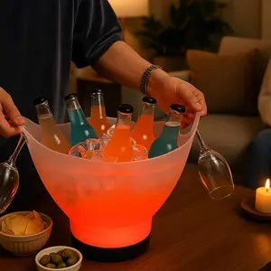 Suggestion LED Ice Bucket with Bluetooth Speaker 7L Large Capacity Portable Lighted Wine Bucket for Parties Rechargeable Beverage Tubs Bar Accessories for Home Bar Set - Utensils