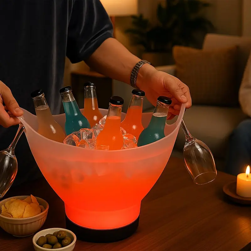 Suggestion LED Ice Bucket with Bluetooth Speaker 7L Large Capacity Portable Lighted Wine Bucket for Parties Rechargeable Beverage Tubs Bar Accessories for Home Bar Set - Utensils