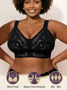Bodimoda Plus Size Front Buckle Bra, L-8xl, Wide Straps, No Underwire, U-Shaped Back, Breathable Mesh, Sheer, Champagne, Turquoise, Magenta, Chic Bras