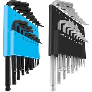 36- Hex Key Allen Wrench Set with Ball End - SAE/Metric Sizes and 2 Storage Cases (Blue/Black)