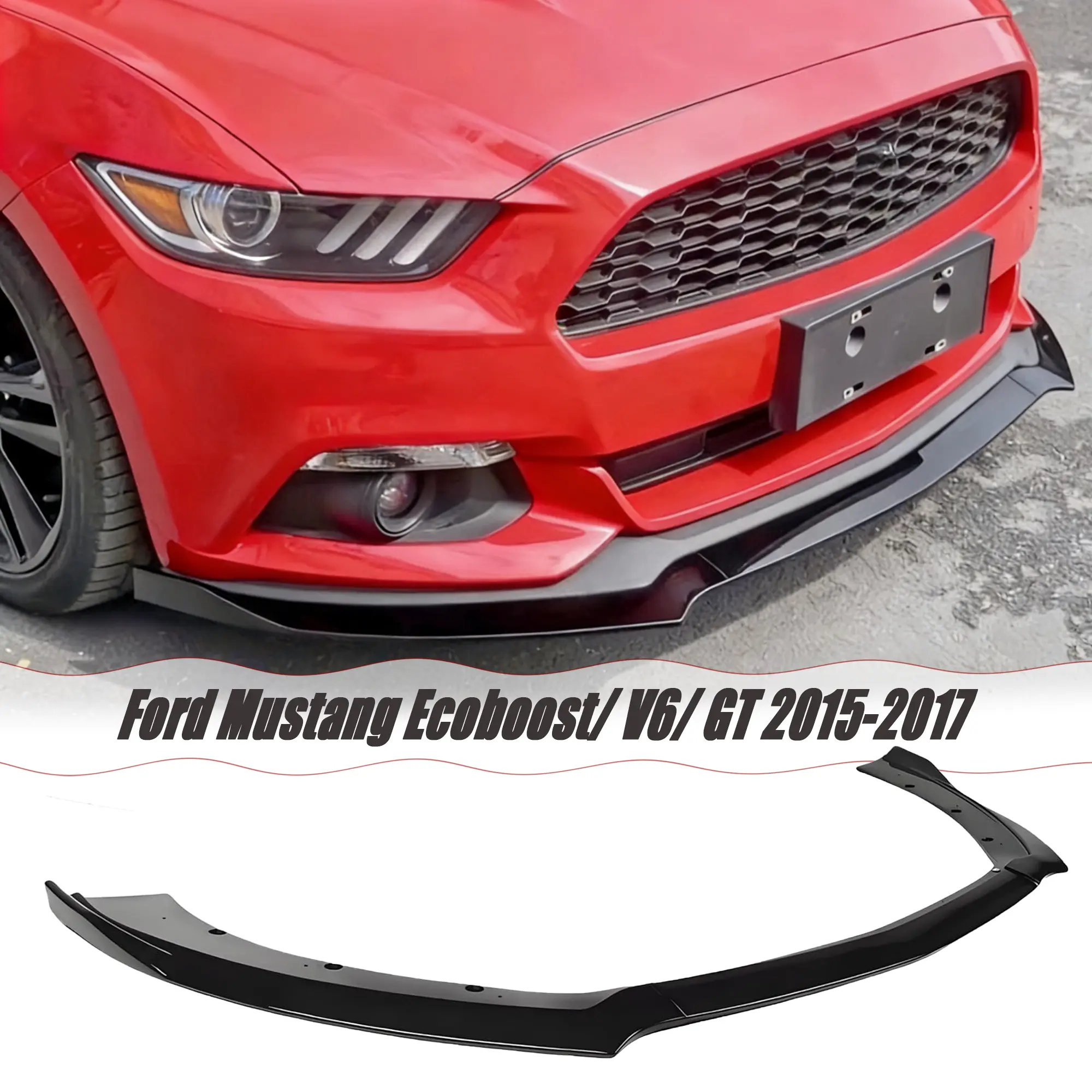 MUTUSAISI Front Bumper Lip Splitter Spoiler For Ford Mustang Ecoboost/ V6/ GT 2015 2016 2017 Gloss Black Accessories