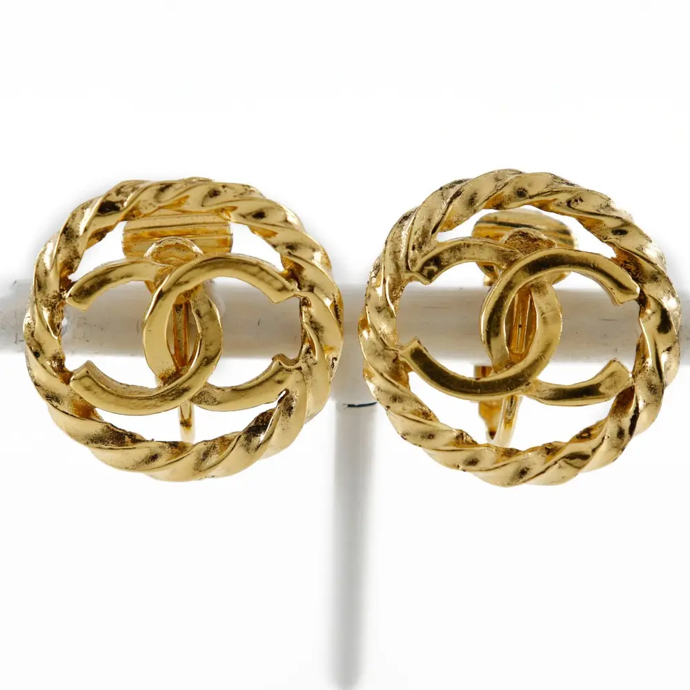 Pre-owned CHANEL Textile Small Leather Goods Coco Mark Gold Plated Earrings