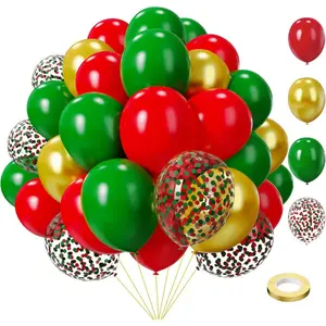 Christmas Balloons, Red and Green Balloons, 75Pcs 12in and 5in Red Green and Gold Latex Balloons for Birthday, Christmas Eve, New Years Party Decorations