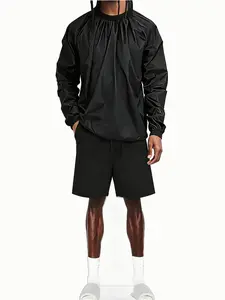 Men Sauna Suit Sweat Suits, Durable Gym Exercise Workout Jacket with Sauna Shorts, Sporty Loose-Fitting Top, All Seasons, Workout Sportswear