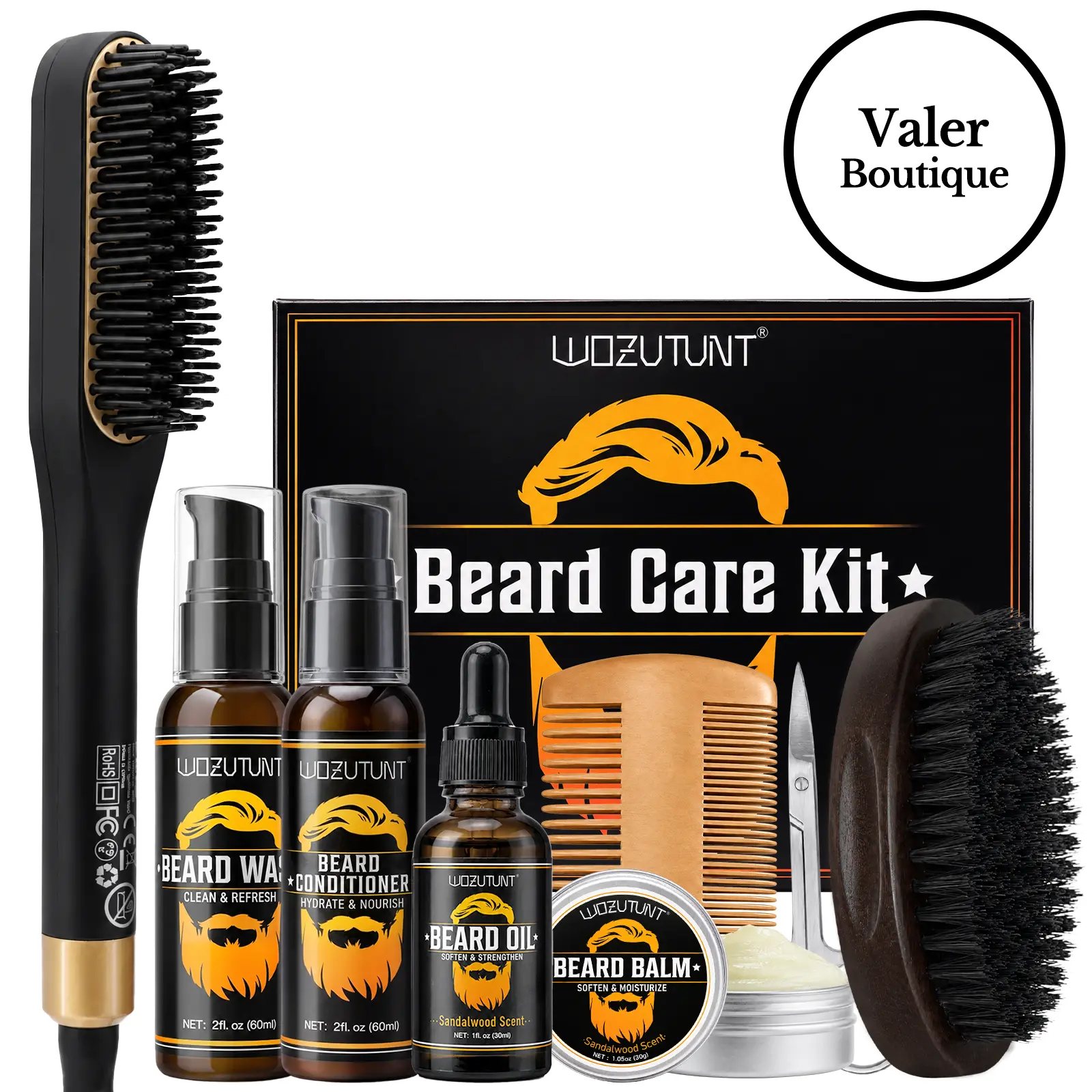 Beard Straightener for Men - Heated Brush, Oil, Balm, Conditioner, Wash, Comb, Travel-Friendly, Auto Shut-Off, Anti-Scald for All Hair Types, Unique Gift for Him