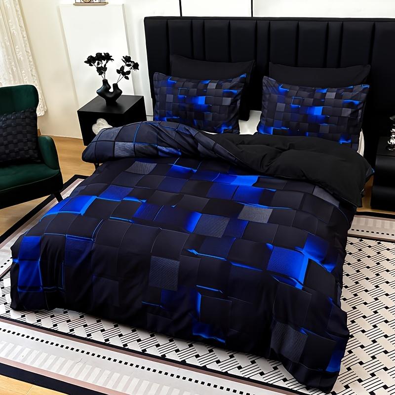 3 cool tech digital printed material quilt cover sets, four-season products, in red and blue, with four sizes (twin bed, double bed, queen size bed, king size bed) (1 bedspread + 1/2 pillowcases, no filling)