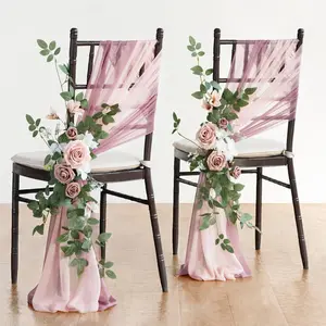 Wedding Chair Decorations, Aisle Pew Church Artificial Flowers and Greenery Swag, Bench Ceremony and Reception Faux Floral Backdrop.