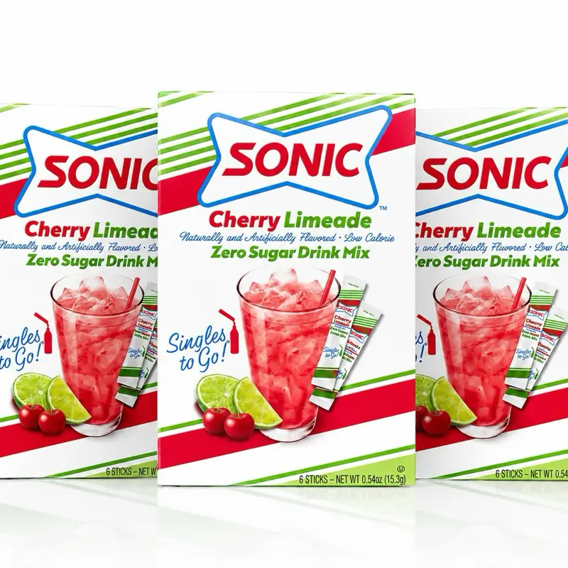 SONIC Cherry Limeade Zero Sugar Drink Mix 3-Pack – 18 Singles to Go Sticks, Low Calorie Powdered Drink Mix