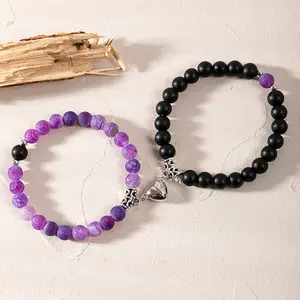 Magnetic Couples Bracelets His and Her Bracelets Heart Matching Bracelets Long Distance Relationship Girlfriend Natural Beaded Bracelet Anniversary Valentines Gifts