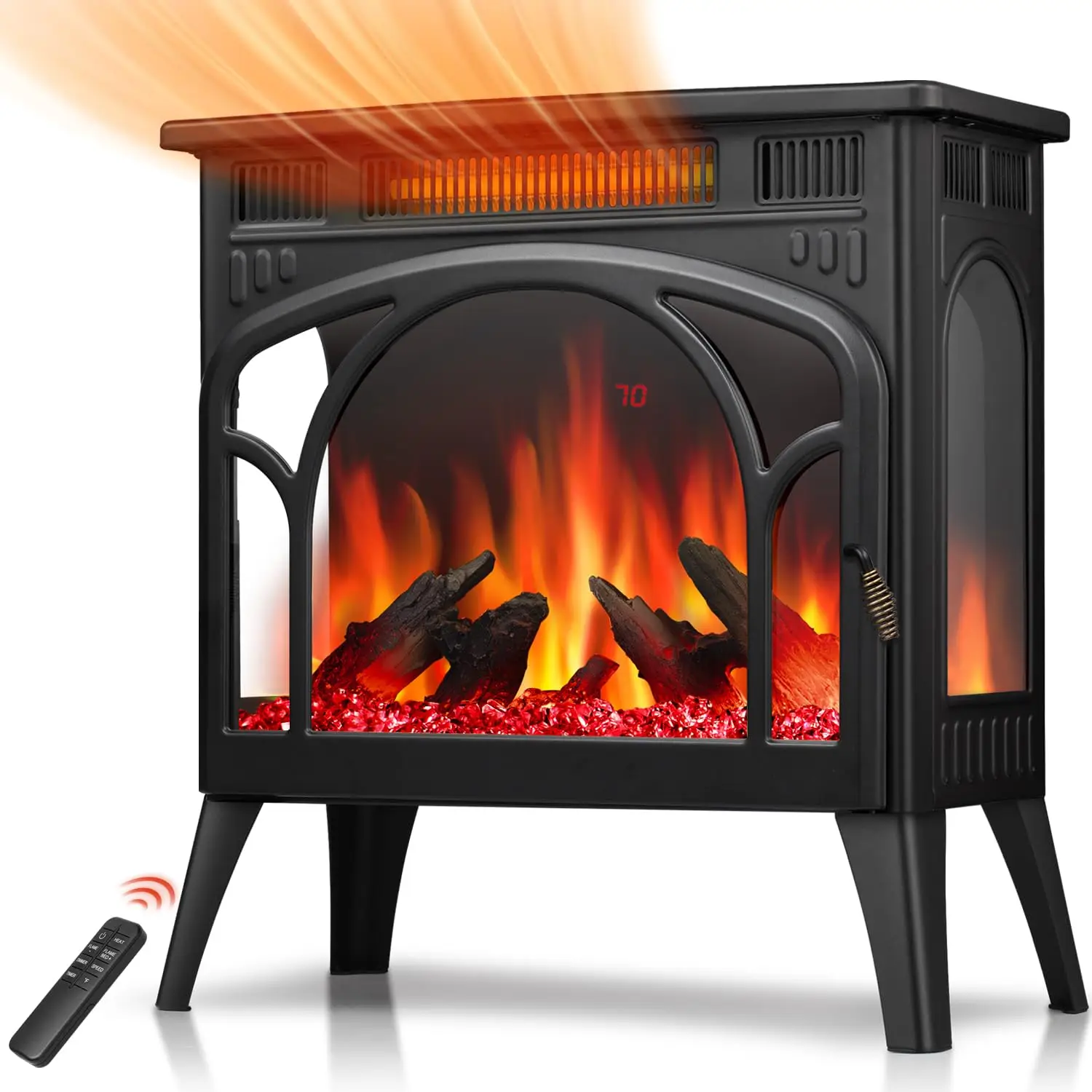 R.W.FLAME 25-inch Electric Fireplace Heater 12 Flame Color, Freestanding Fireplace Infrared Stove 500W/1500W, 5100BTU, 3D Realistic Flame Effects, Adj