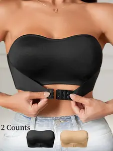 Women's Solid Wireless Push Up Bra, Comfortable Breathable Buckle Front Wireless Bandeau Bra, Women's Lingerie for All Seasons, Soft Breathable Bra