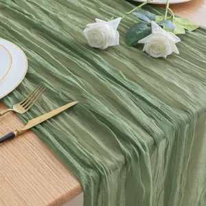 Rustic Sage Gauze Table Runner 1.6x10FT - Soft Wrinkle-Texture Cheesecloth for Boho Weddings & Romantic Parties