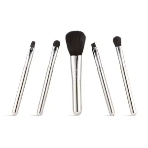 JEROME ALEXANDER 5-Piece Travel Makeup Brush Set - Soft Tapered Powder, Flexible Blending, Precision Eyeshadow, Lip & Dual-Ended Detail Brushes for Flawless Application