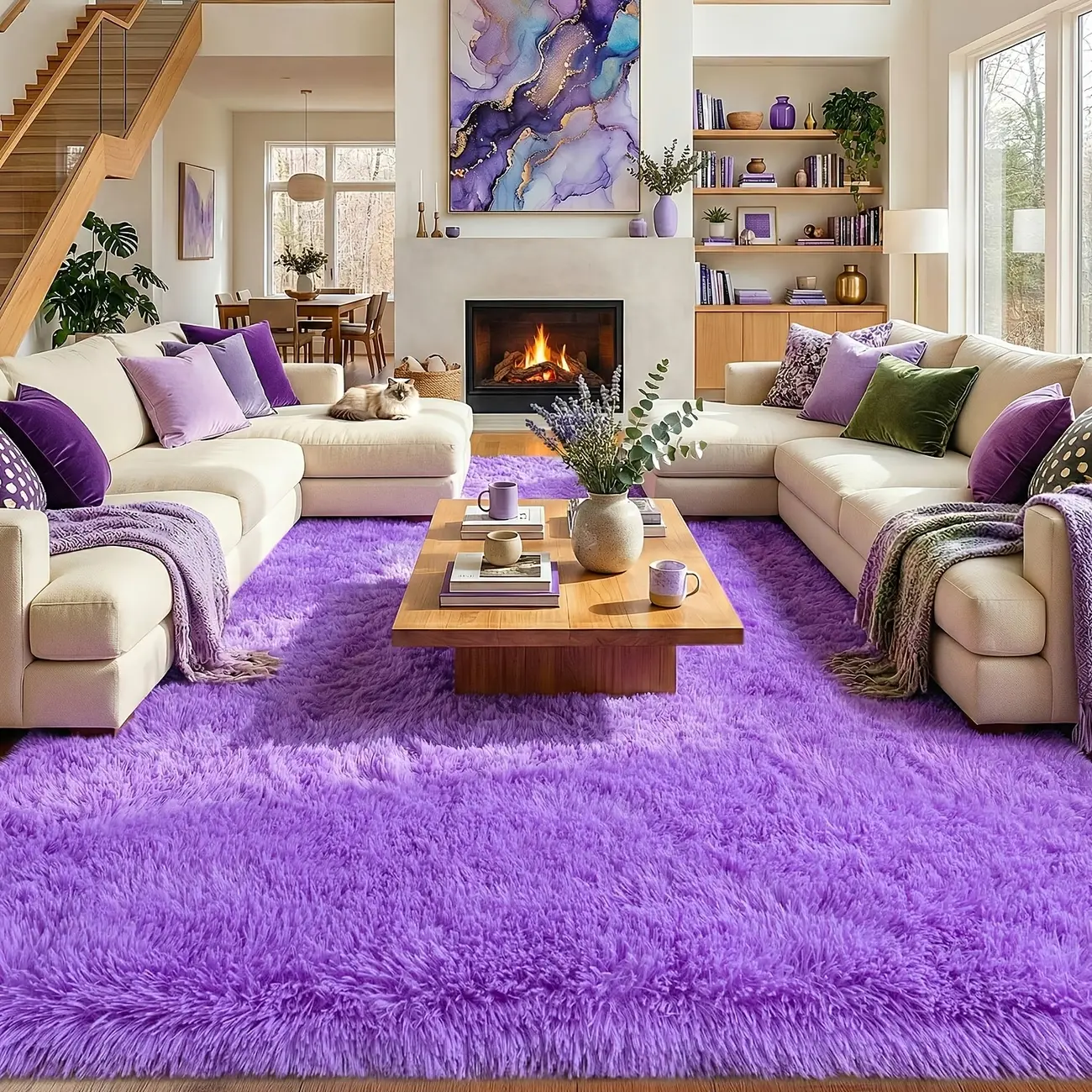 BOOPBEEP Modern Fluffy Shaggy Area Rug, Super Soft And Cozy Rug Non-Slip Plush Carpet, Floor Mat For Home Decor, Rug For Living Room, Bed Room, Dorm, Room Decor, Back To School Supplies, Accent Rugs And Floor Covering, Fuze Rug, Ideal Gift for Family