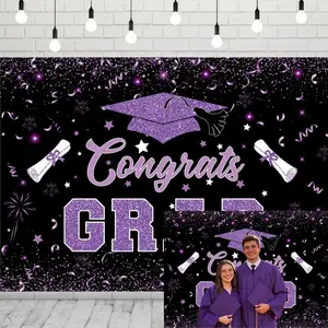 Congrats Grad Photography Backdrop Purple Class of 2026 Graduation Decorations Banner (8x6FT)