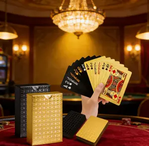 Waterproof Playing Cards 2 Pack, Plastic Poker Cards, Deck of Cards, Diamond Plastic Playing Cards for Beach Blackjack Texas Canasta Bridge Adult Card Games, Gold & Black