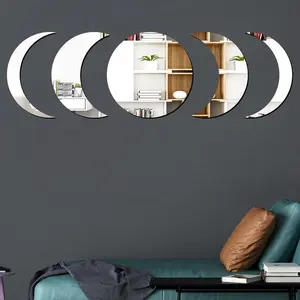 5 Acrylic Mirror Wall Stickers Self Adhesive Moon Phase Mirrors Bohemian Decor for Home Living Room Bathroom Bedroom Flexible Safe Easy Installation