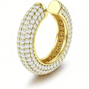 CASSIECA Women's 14 Karat Gold and Silver Sparkling Round CZ Fake Helix Cartilage Ear Cuff, Clip-On Huggie Earrings for Fake Piercing (No Piercing Needed) SummerVibes