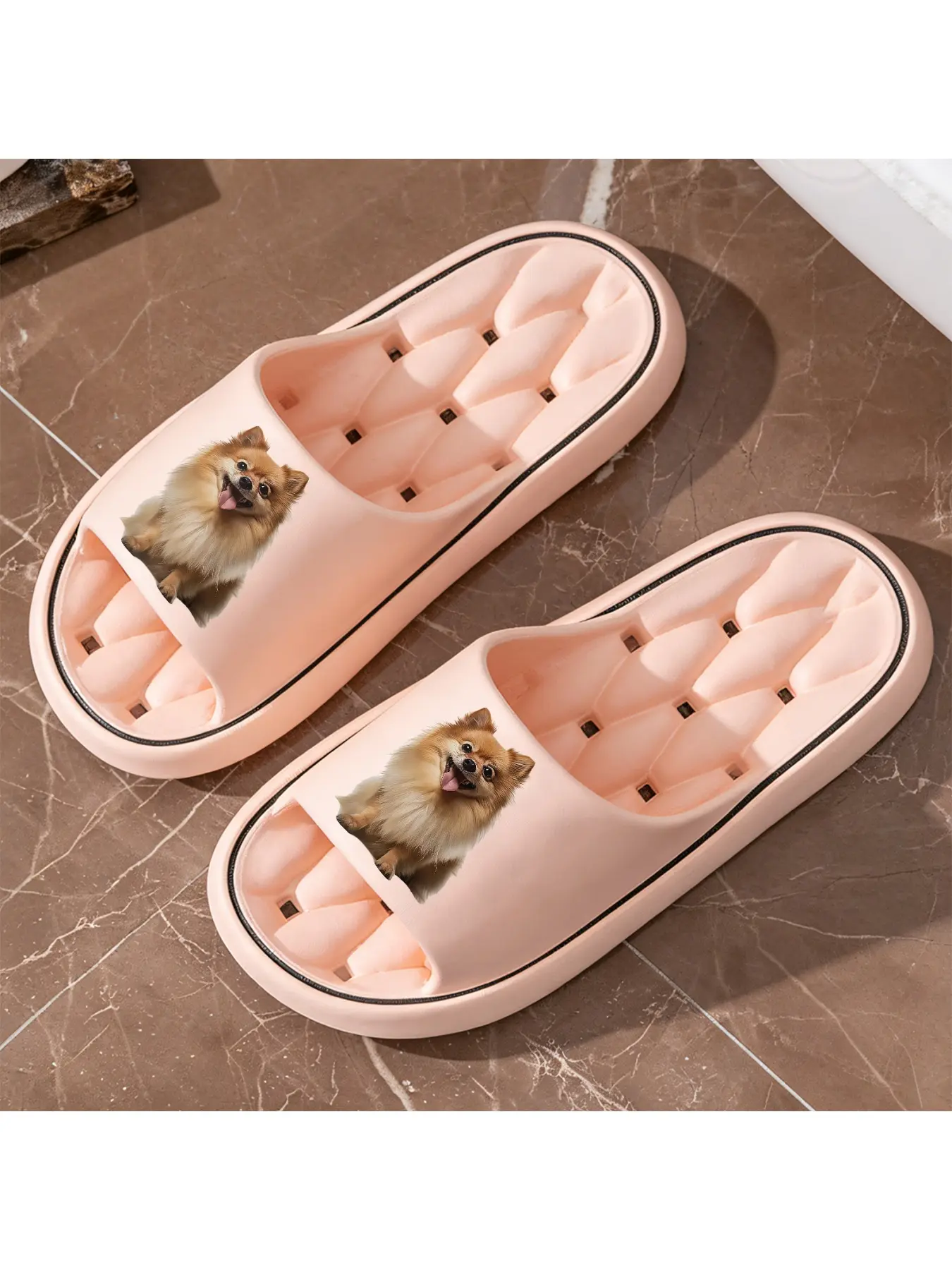 Cute Pomeranian Drain Slippers | Quick Dry Non-Slip Shower Slides