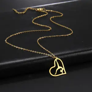 Women's Long Love Heart Statement Neck Chain - Stainless Steel Gymnastics Pendant, Non-Tarnish Cable Chain Style Statement Long Necklace for Gymnastics & Yoga, Statement Necklaces, Long Necklaces