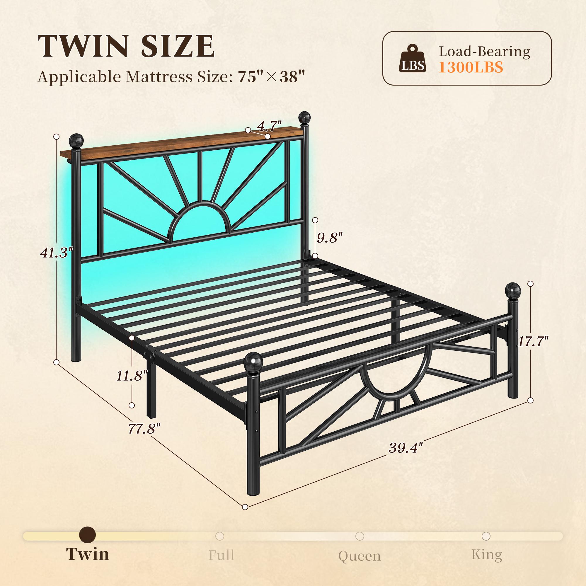 【1300 lbs Capacity】King Queen Full Metal Bed Frame with Headboard & LED, NO MATTRESS,Under Bed Storage Space & Strong Metal Slats, Iron Bed Frame, Noise-Free, Easy Assembly, Modern Bedroom Furniture,Easy Assembly,Black