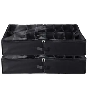 Under Bed Shoe Storage Organizer - Set of 2, 32 Compartments, Dual-Layer Design - Clear Window, Breathable Fabric - Foldable Shoe Box for Closet, Bedroom, Dorm