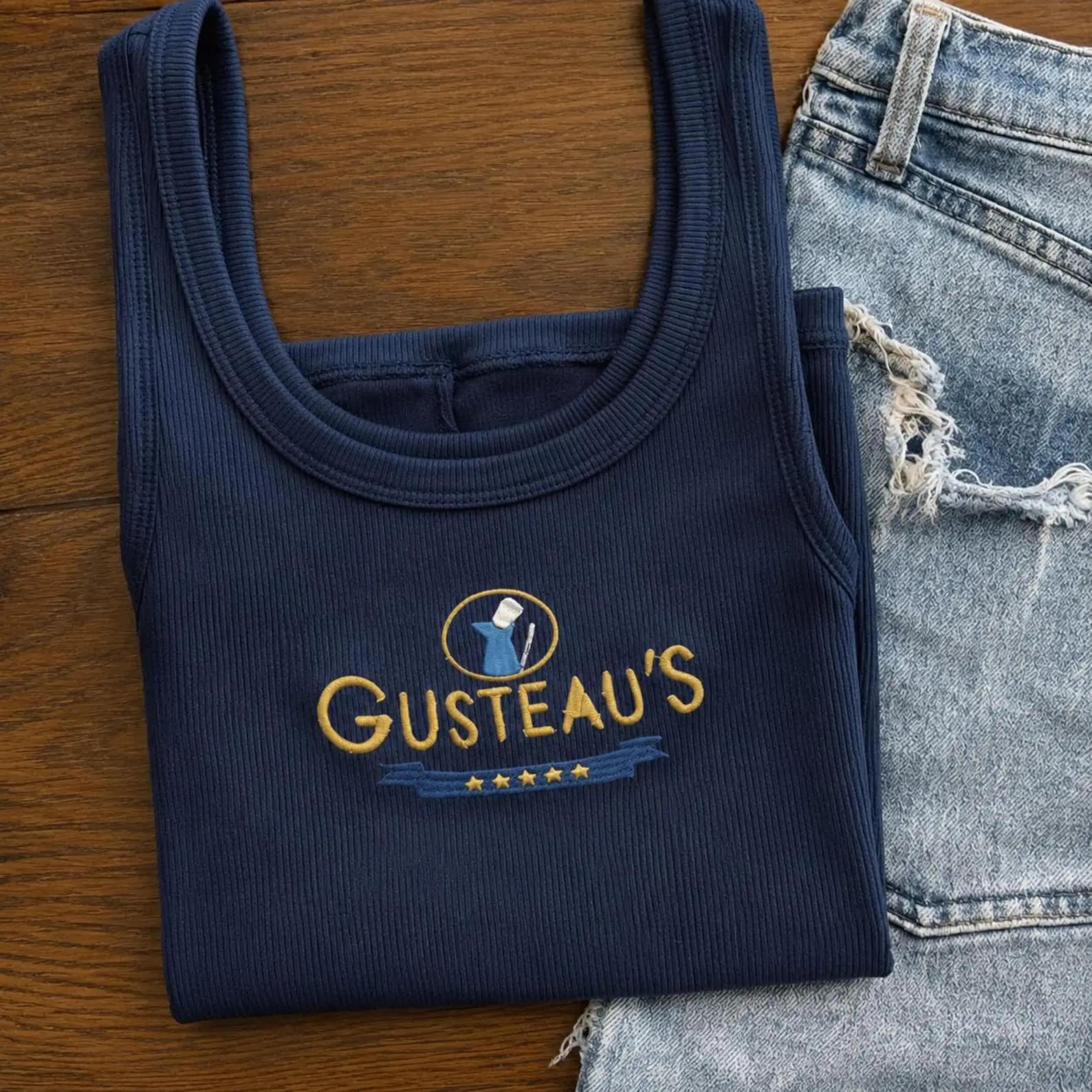 [MADE IN US] Ratatouille Embroidered Tank Top, Gusteau's Inspired Shirts, Paris Chef Embroidery Shirt, Food Lover Gift, Vacation Outfit