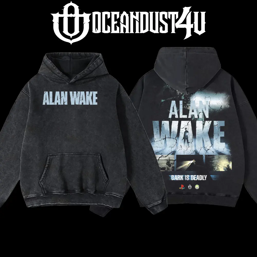 OceanDust4U Alan Wake Oversized Classic Cotton Hoodie - Retro Street Style, Seamless Love-Inspired Menswear Sweatshirt Top Apparel