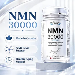 Dr. Bethune's Choice NMN 30000 Supplement, 99.9% Pure Nicotinamide Mononucleotide, 500mg x 60 Vegetable Capsules, NAD Level & Cellular Energy Support