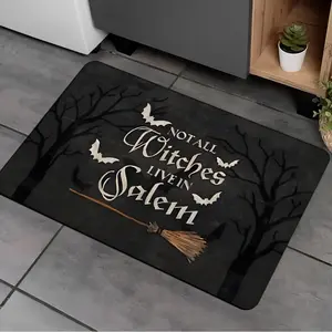 Halloween Forest Haunted House Door Mat, Bat Broom Print Decorative Welcome Rug, Spooky Tombstone Bath Carpet for Living Room Bedroom Hallway Kitchen Balcony, Washable Soft Rug, Home Decor Rugs, Washable Floor Mat