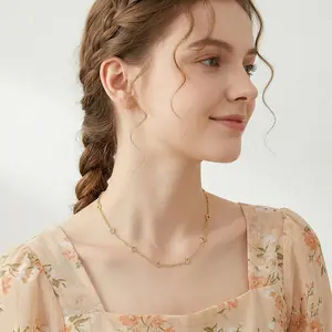 14K Gold-Plated Five Layer Plated Four-leaf Clover Station Necklace with Figaro Chain Minimalist Perfect for Layering Everyday Jewelry