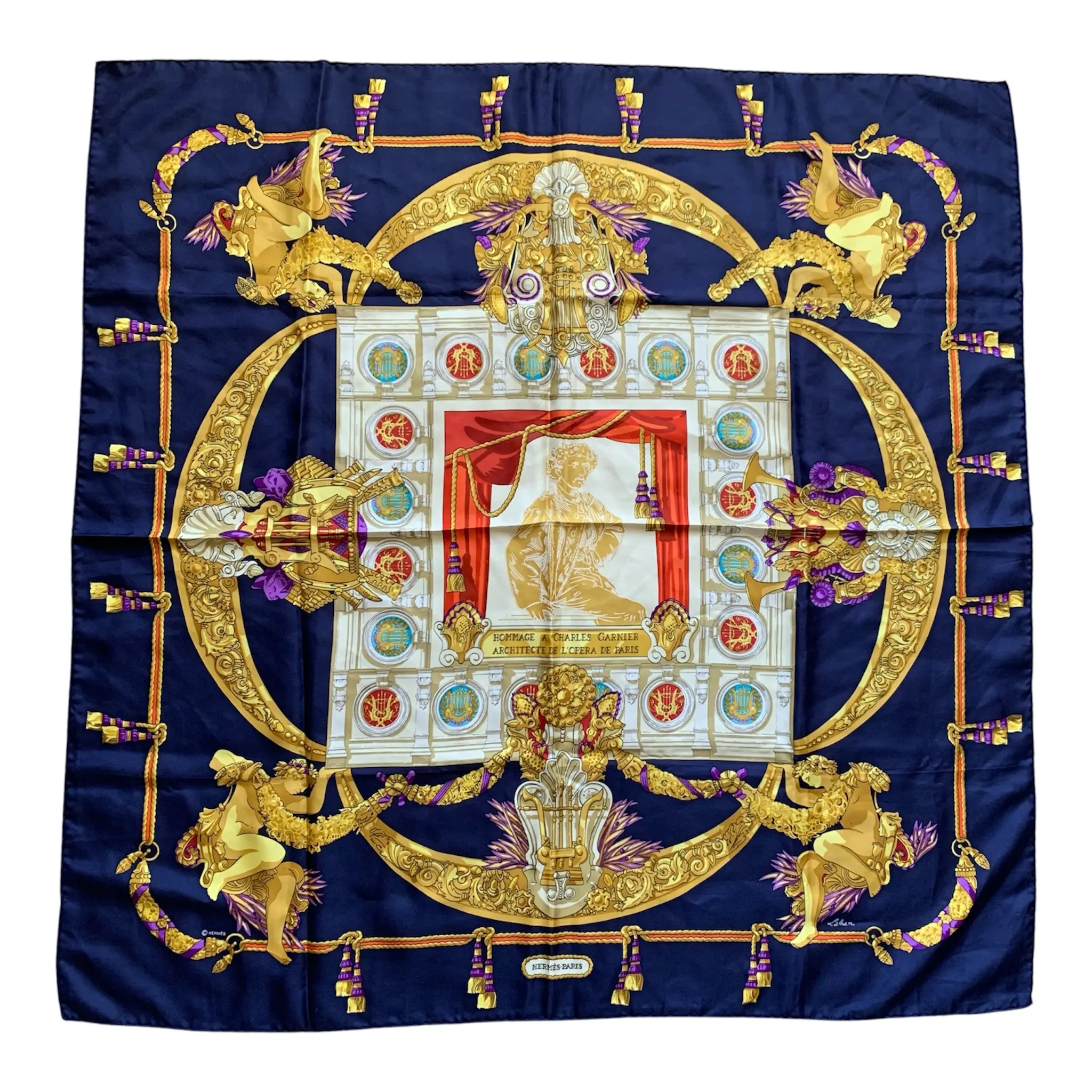 Pre-owned Hermes carre 90 large silk scarf Authentic With COA 345 inch